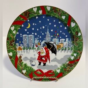 Rare Ziggy in Santa Suit New York City Skyline Twin Towers Festive Holiday Plate